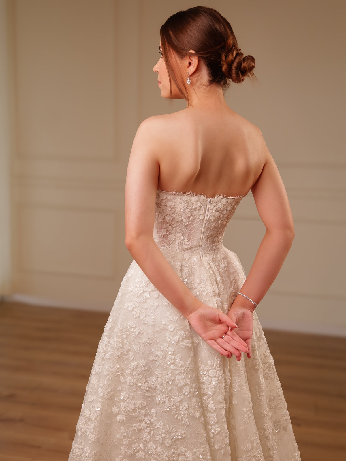 Strapless Floral Lace A-Line Wedding Dress