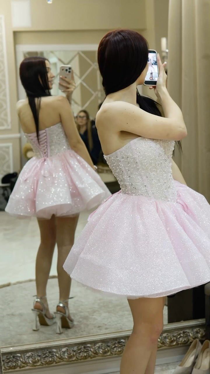 Beaded Corset Sparkle Tulle Mini Party Dress