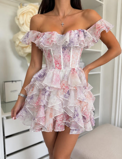 Off-the-Shoulder Floral Corset Mini Dress