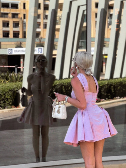 Strapless Sweetheart Cut-Out Pleated Mini Dress