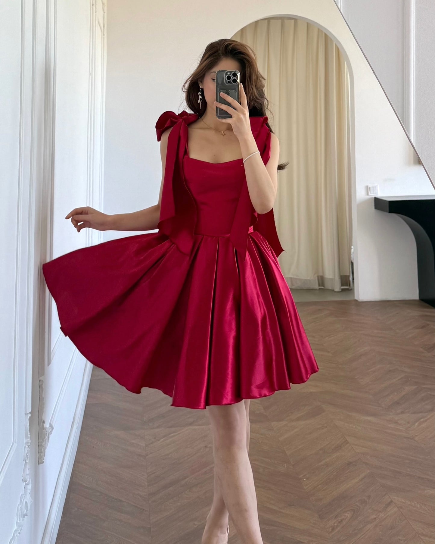Satin Corset Mini Dress with Shoulder Bows