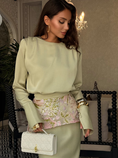 Long Sleeve Maxi Dress with Embellished Waist Detail