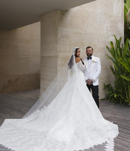 Lace Corset Ball Gown Wedding Dress with Long Sleeves