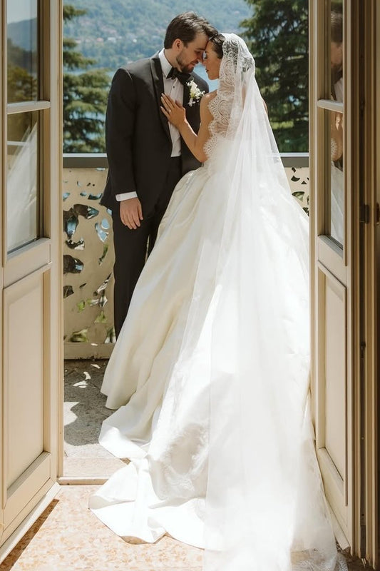 Off-Shoulder Lace Ball Gown Wedding Dress