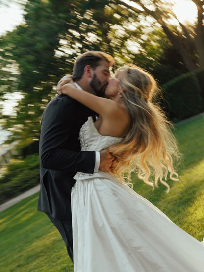 Off-Shoulder Lace Bodice Ball Gown Wedding Dress