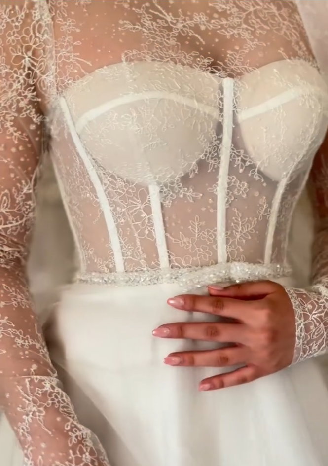 Corset Lace Wedding Dress with Long Sleeves