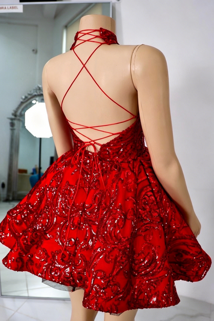 Halter Neck Open Back Sequined Mini Dress
