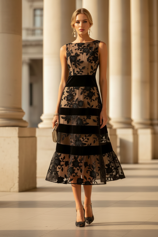 Floral Illusion A-Line Midi Dress