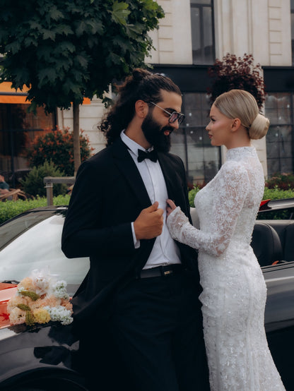 High Neck Long Sleeve Mermaid Lace Wedding Dress