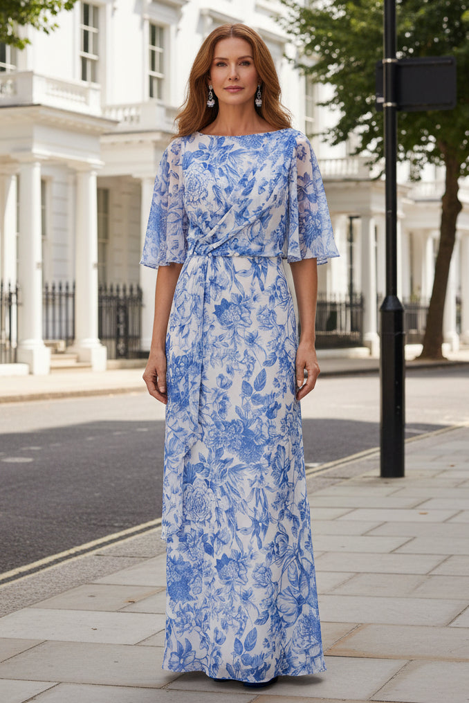 Floral Print Maxi Dress with Flutter Sleeves