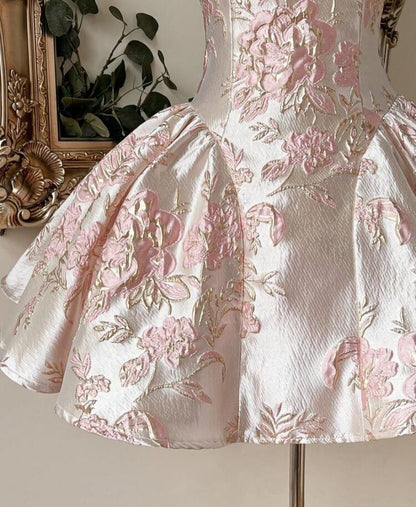 Strapless Floral Jacquard Corset Bubble Dress