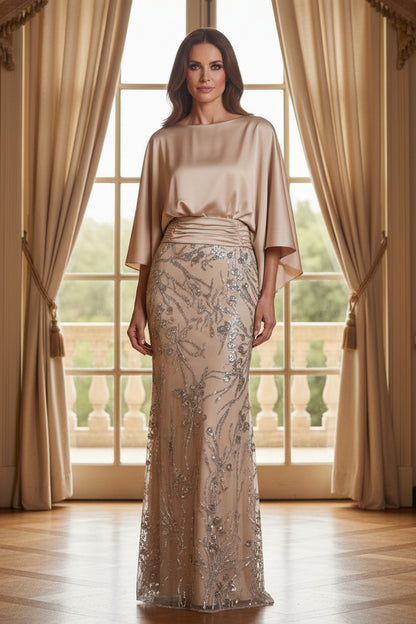 Batwing Sleeve Sequin Floor-Length Evening Dress