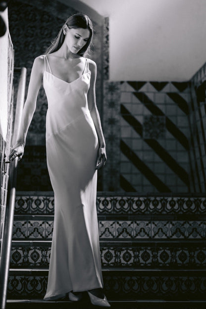 Double Strap V-Neck Slip Wedding Dress