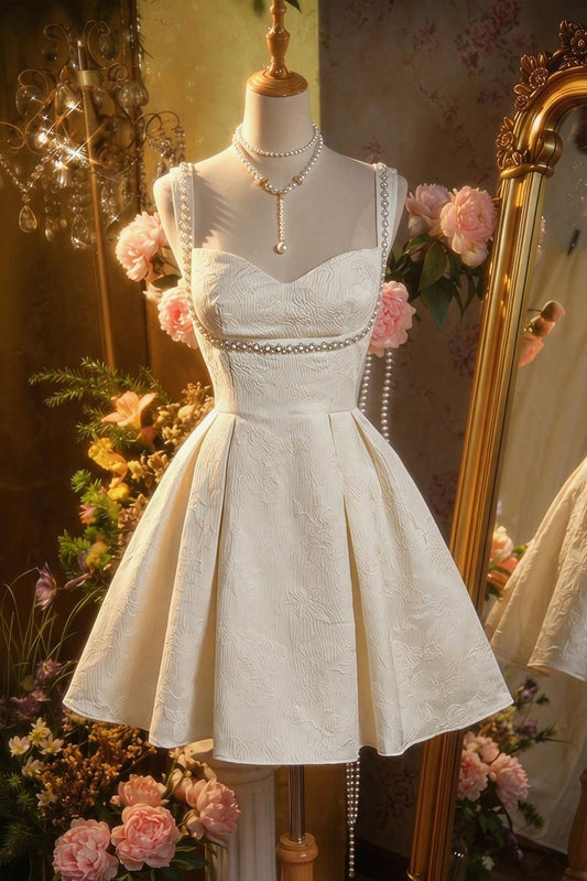 Sweetheart Jacquard A-Line Mini Dress with Pearls
