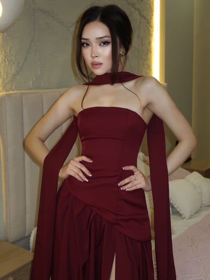 Convertible Halter Evening Gown with High Slit
