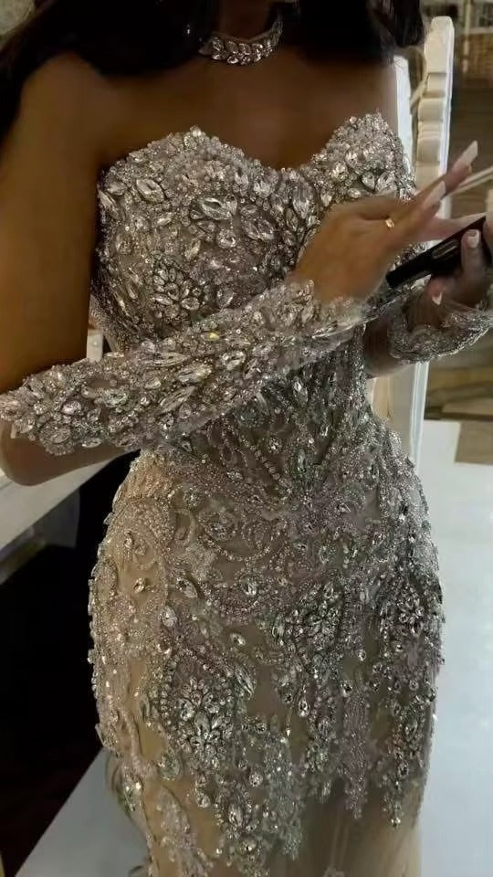 Beaded Sweetheart Gown with Matching Sleeves