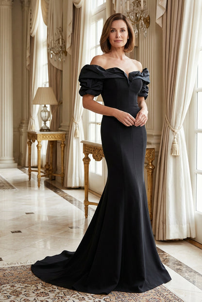 Off-the-Shoulder Mermaid Gown with Puffed Sleeves