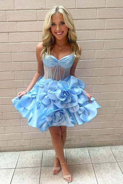 Sheer Corset 3D Floral A-Line Mini Dress