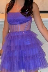 Strapless Tiered Tulle Corset Mini Dress