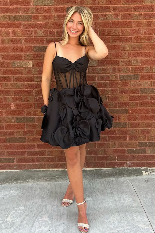 3D Floral Satin Corset Homecoming Mini Dress