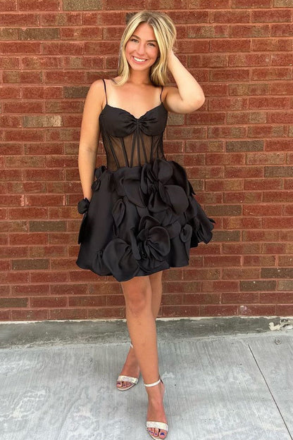 3D Floral Satin Corset Homecoming Mini Dress