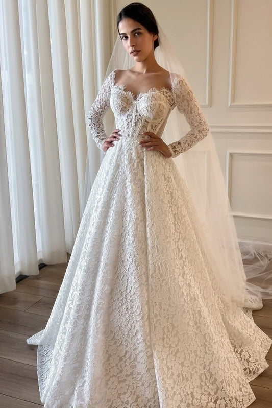 Long Sleeve Lace Ball Gown Wedding Dress