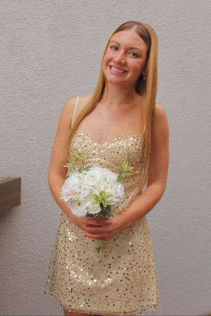 Sequin Sweetheart Mini Dress with Spaghetti Straps