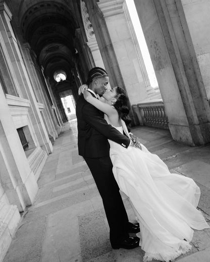 Strapless Corset Wedding Dress with Trailing Scarf