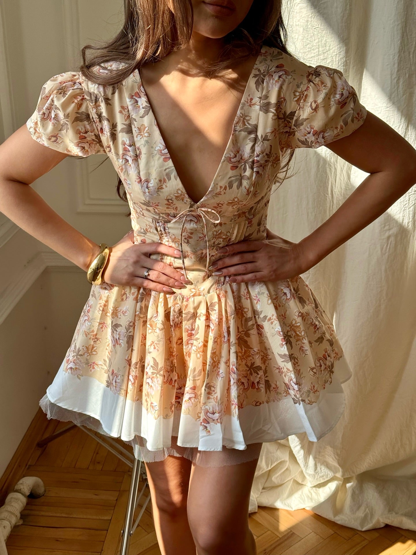 Floral Corset Mini Dress with Puff Sleeves
