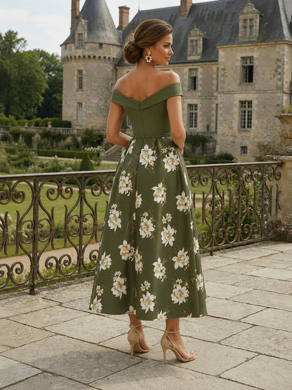 Off-the-Shoulder Floral A-Line Midi Dress