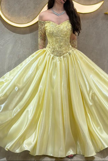 Off-the-Shoulder Lace Ball Gown with Long Sleeves