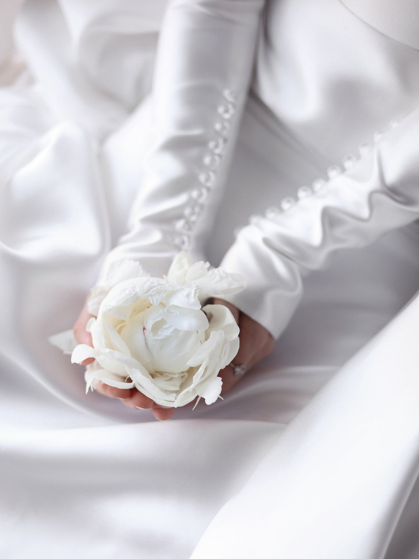 High-Neck Long Sleeve Satin Ball Gown Wedding Dress