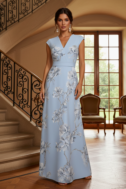 Elegant Floral Print V-Neck Maxi Dress