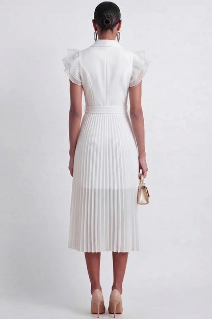Double-Breasted Pleated Midi Dress with Belt