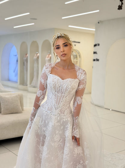 Lace Long Sleeve Ball Gown Wedding Dress