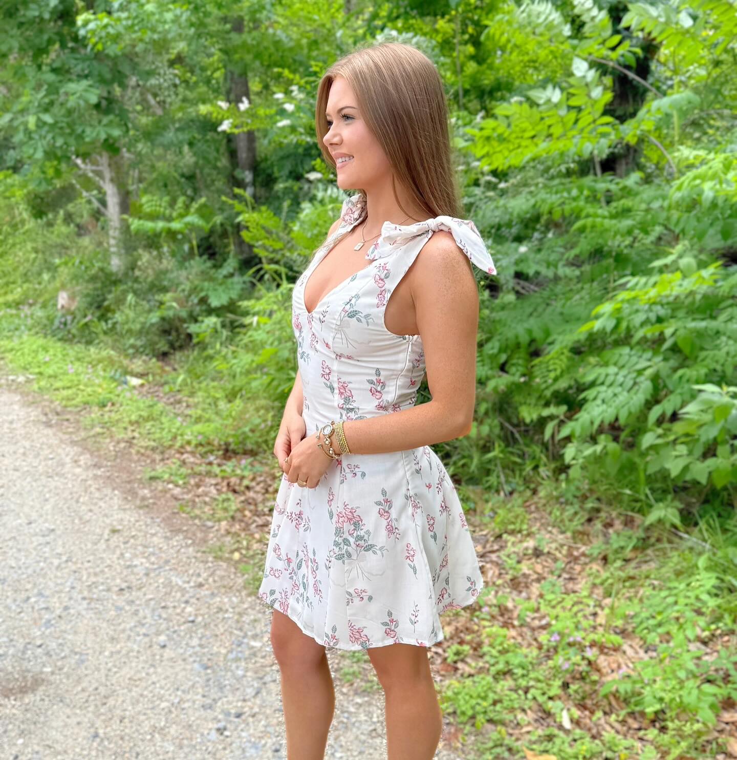 Floral Print Tie-Shoulder Mini Dress with V-Neckline