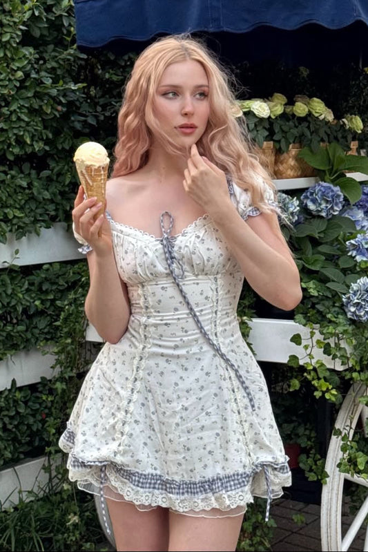 Floral Corset Mini Dress with Gingham Trim