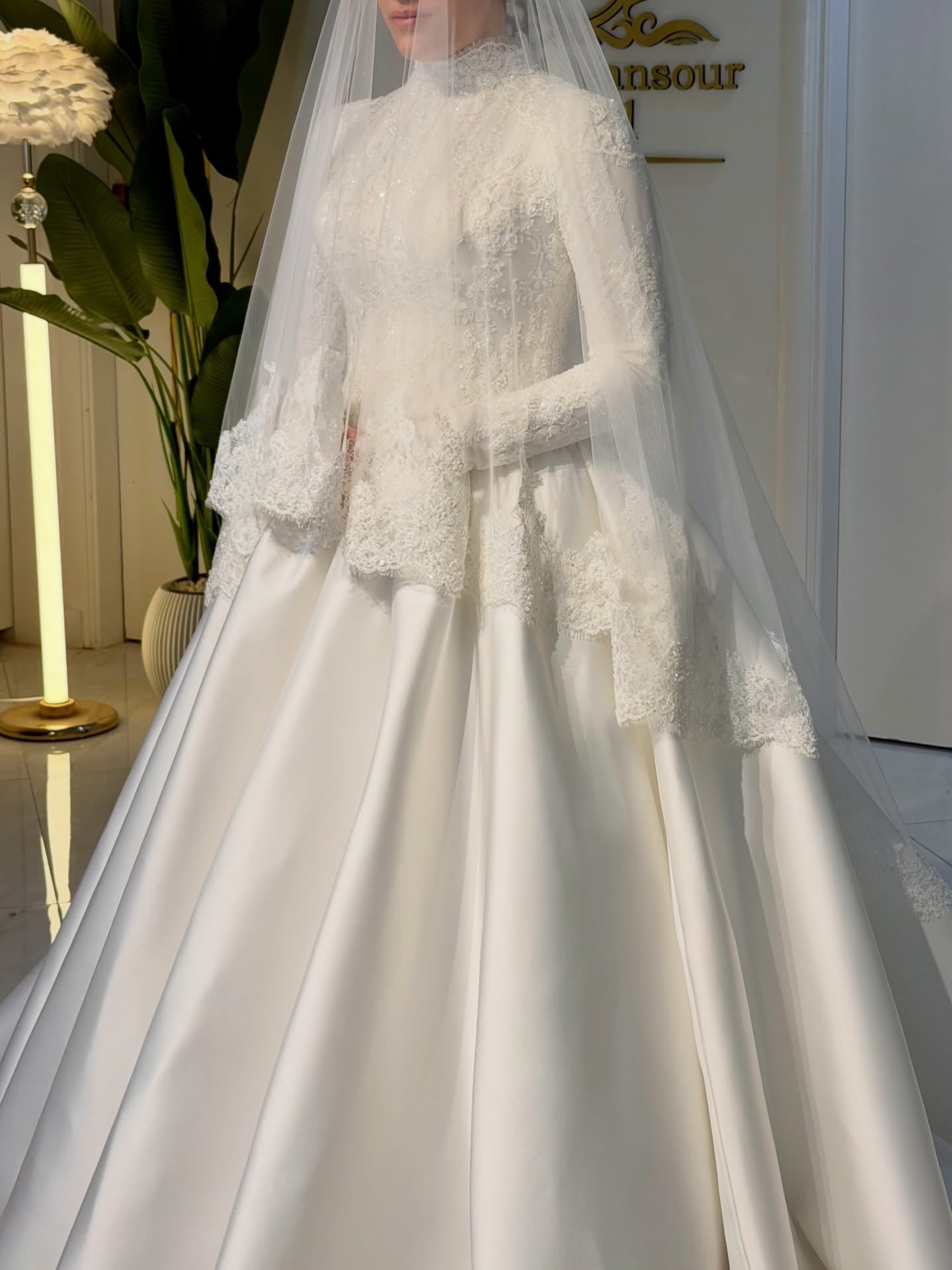 High-Neck Long Sleeve Ball Gown Wedding Dress