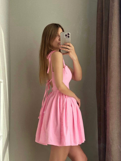 Tie-Strap Corset Mini Dress with Open Back
