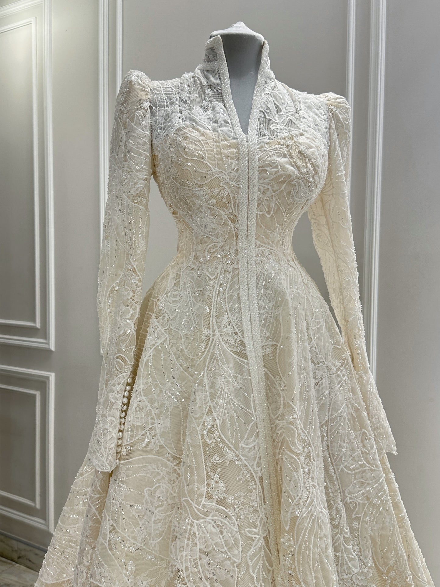 Elegant High Neck A-Line Lace Wedding Gown