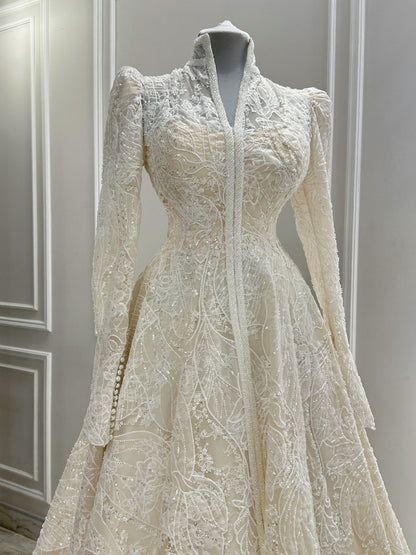 Elegant High Neck A-Line Lace Wedding Gown