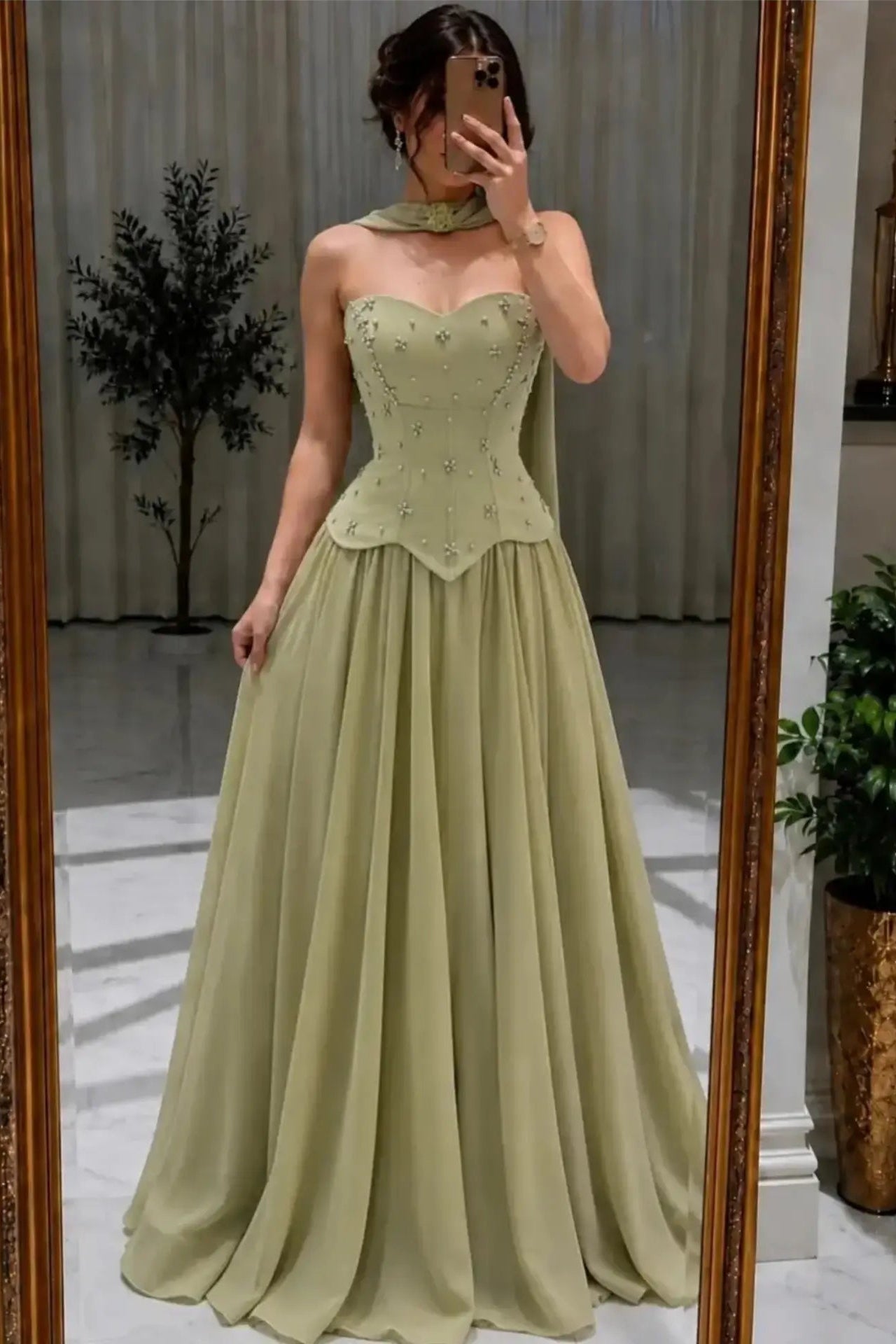 Beaded Corset Sweetheart A-Line Evening Gown