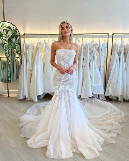 Strapless Lace Mermaid Wedding Dress with Cathedral Train