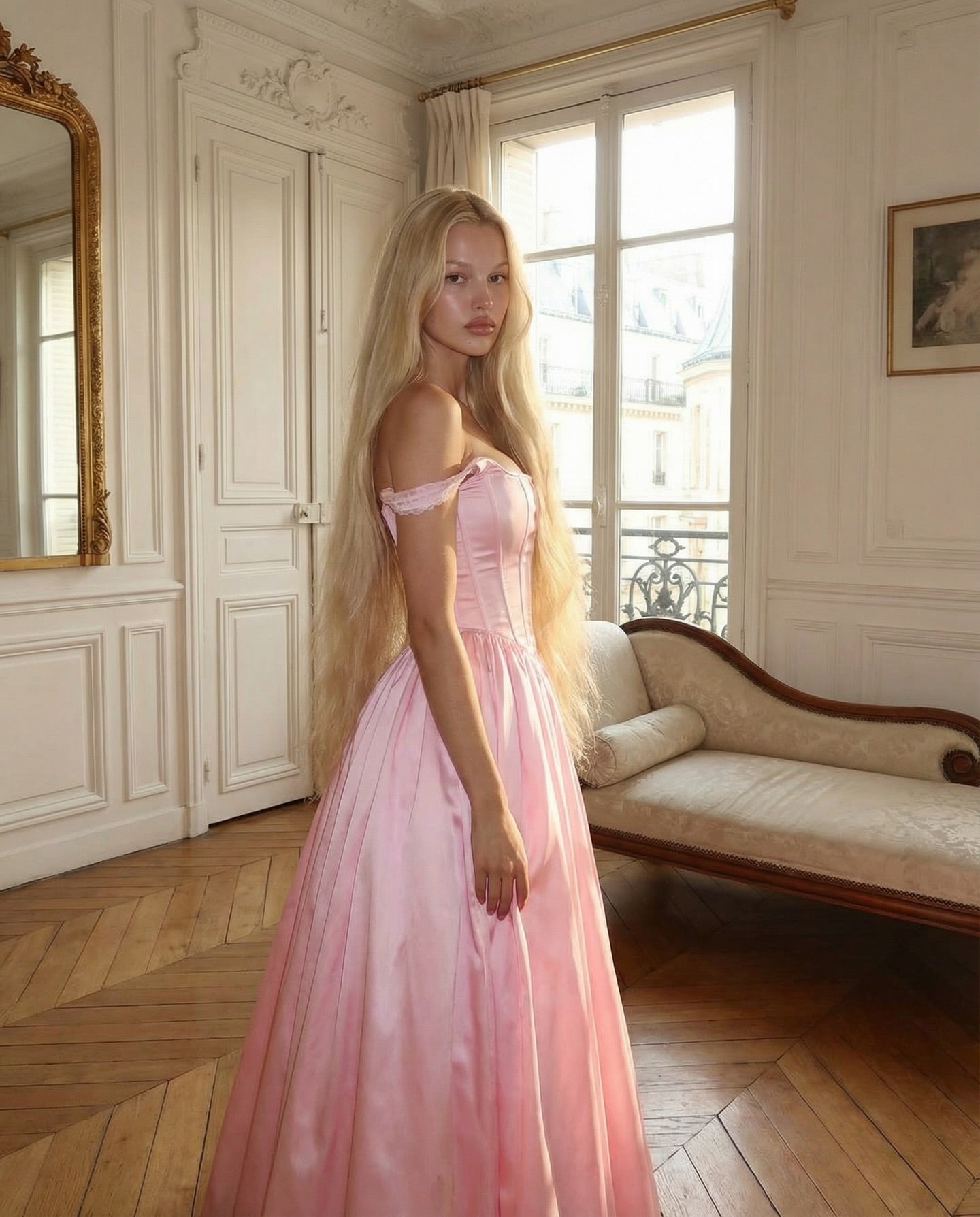 Off-the-Shoulder Satin Corset Ball Gown