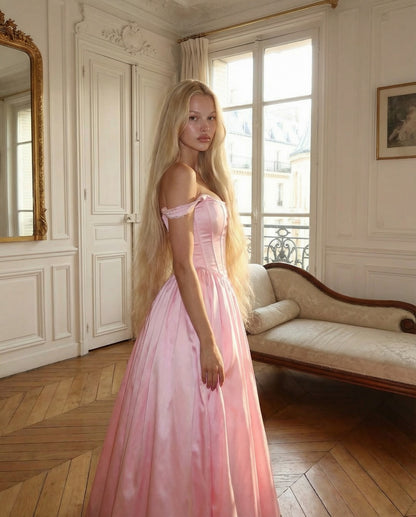 Off-the-Shoulder Satin Corset Ball Gown