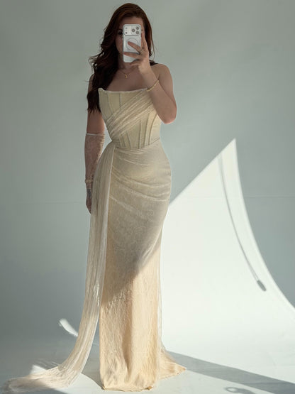 Strapless Lace Corset Evening Gown