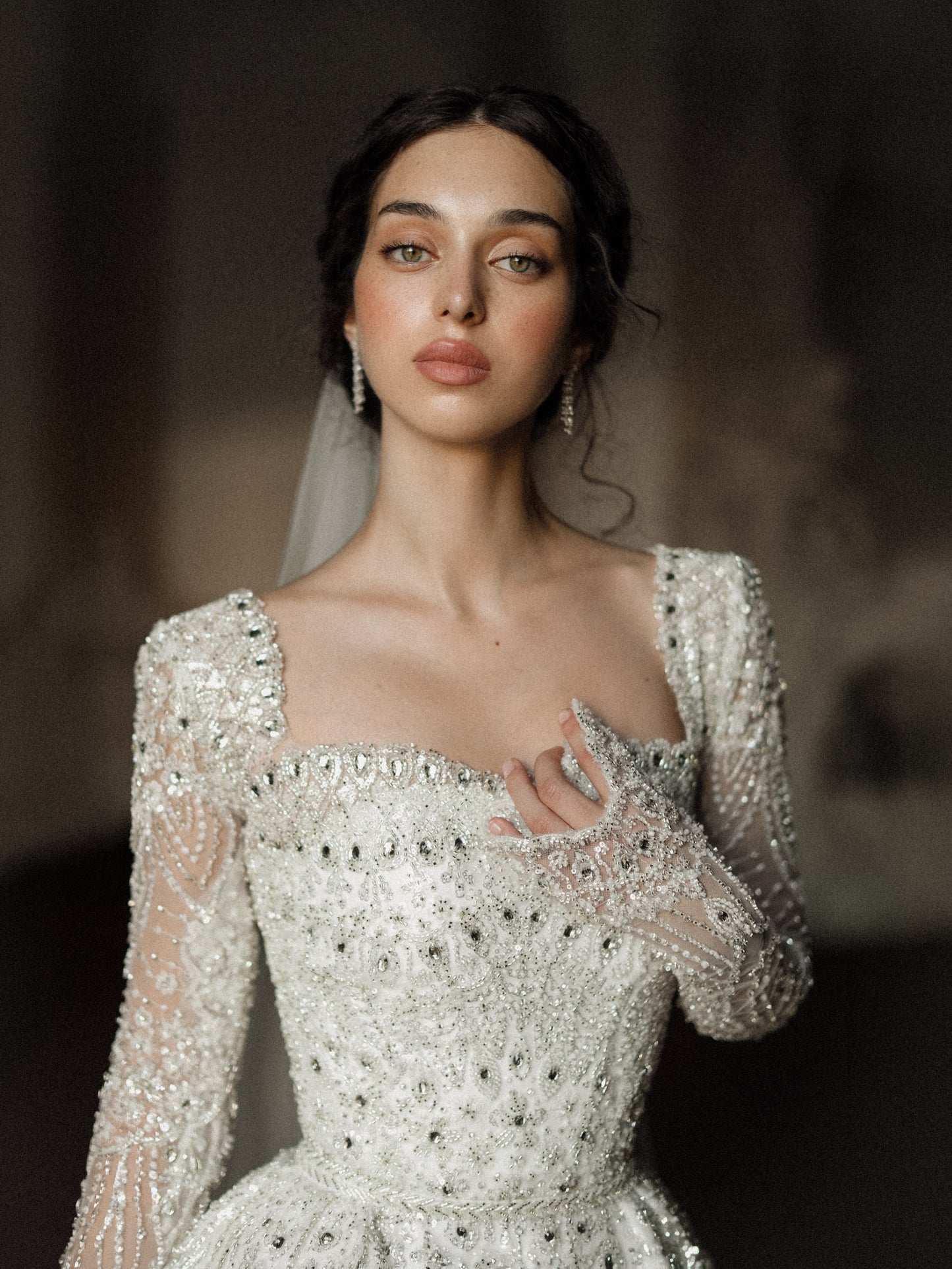 Beaded Sheath Wedding Dress with Overskirt