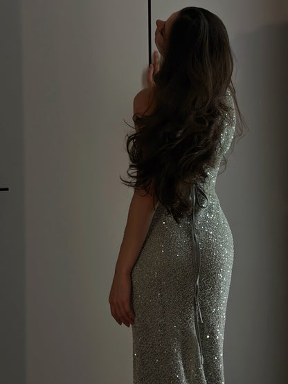 High Neck Sequin Mermaid Evening Dress