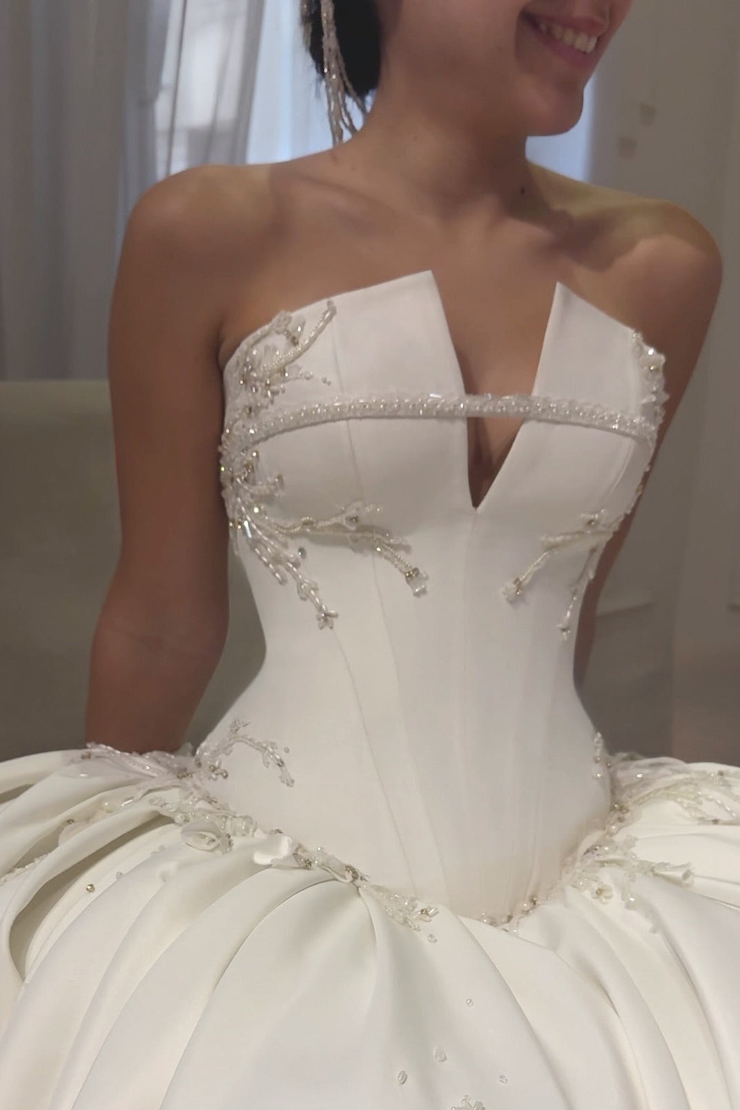 Corset Ball Gown Wedding Dress with Beading