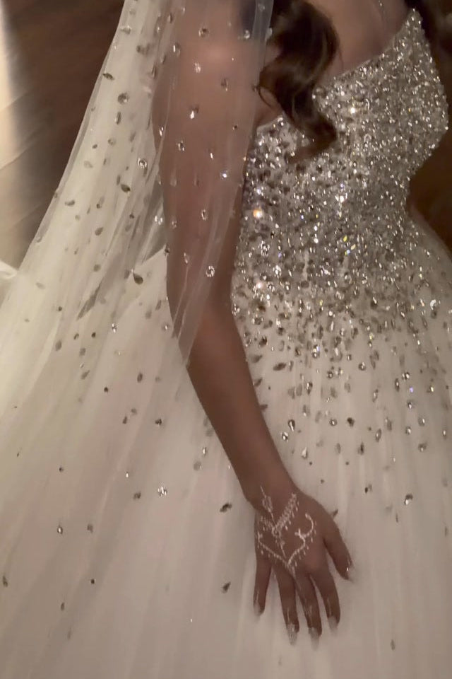 Crystal Embellished Strapless Tulle Ball Gown